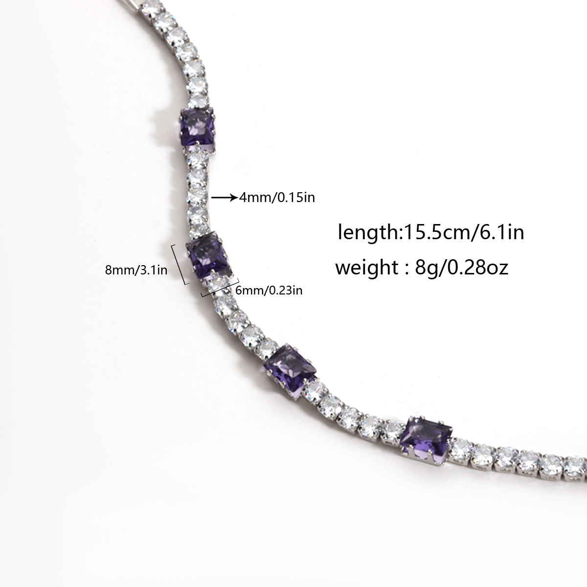 【New Arrival】Vintage Emerald Rectangular Platinum-Plated Copper Bracelet Full Zircon Square Diamond Platinum Crystal Geometric Claw Setting Tennis Chain (Full Diamond Chain) 6