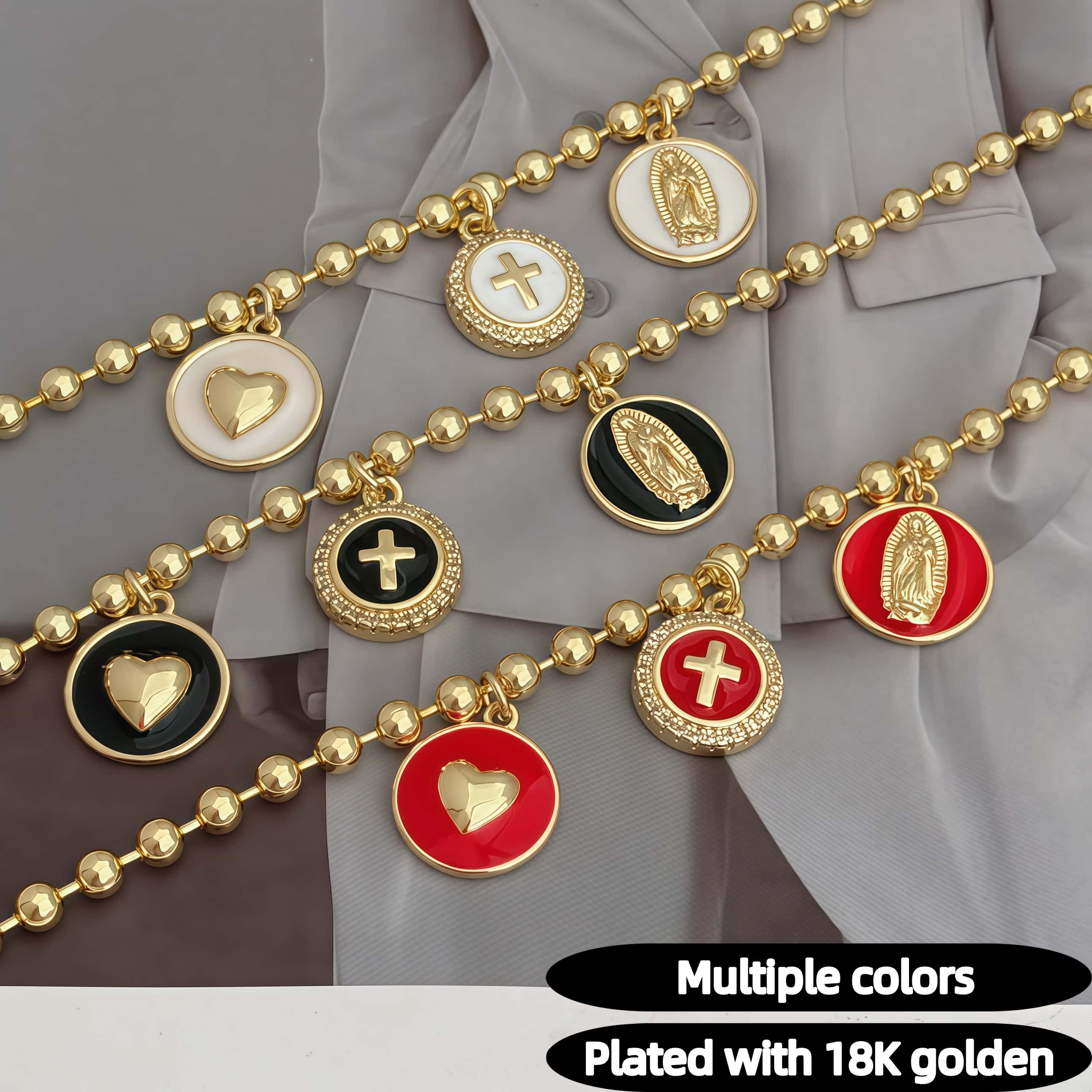 1 Fashion Oil Drop Style Heart/Virgin/Cross Round Tag Bracelet Adjustable Length Religious Bracelet Copper Plated With 18K Gold Unisex Suitable For Daily/Travel/Commute/Date Wear