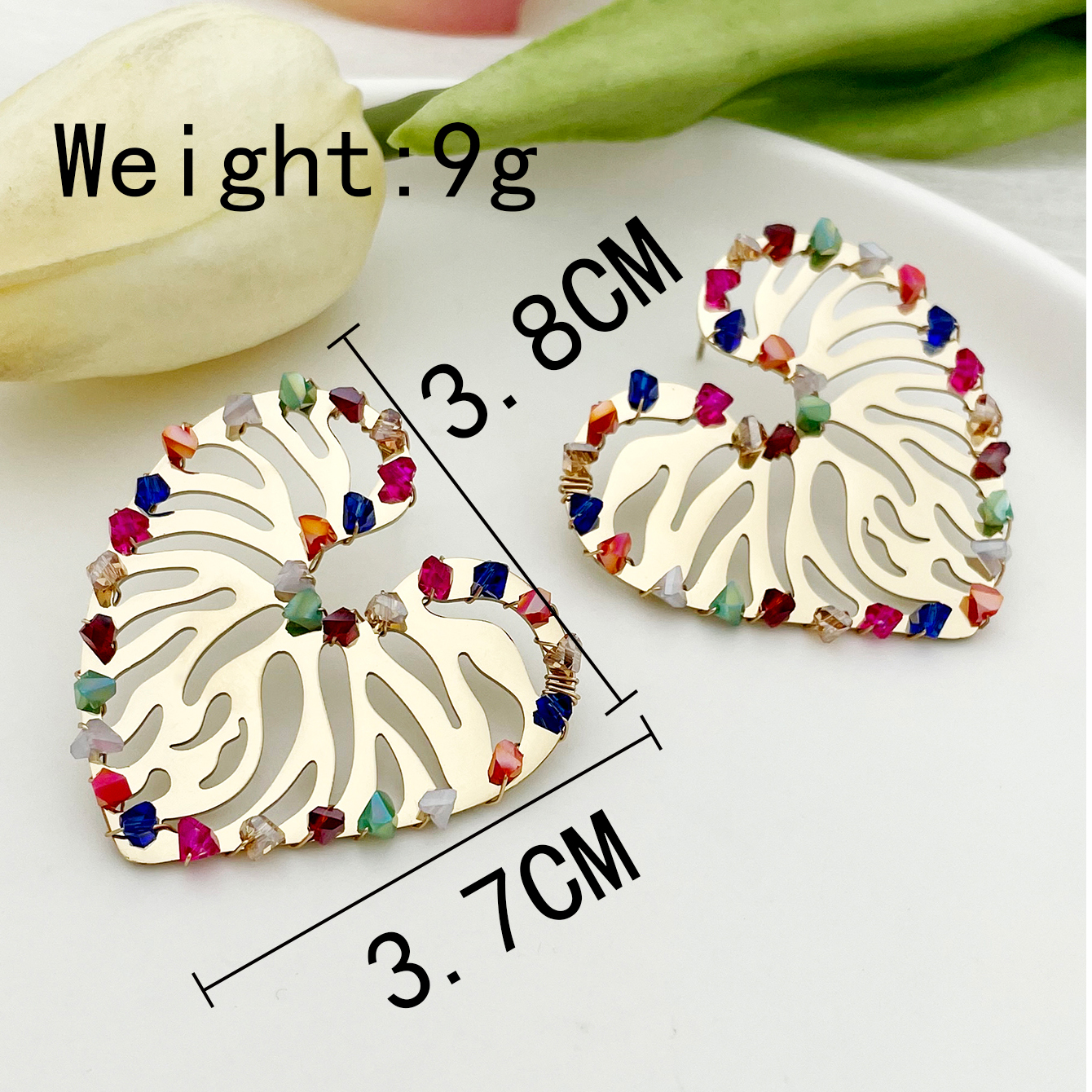 Heart Shape Earrings For Women With 14K Gold Plated PVD Vacuum Plating And Crystal Inlay In 304 Stainless Steel 4