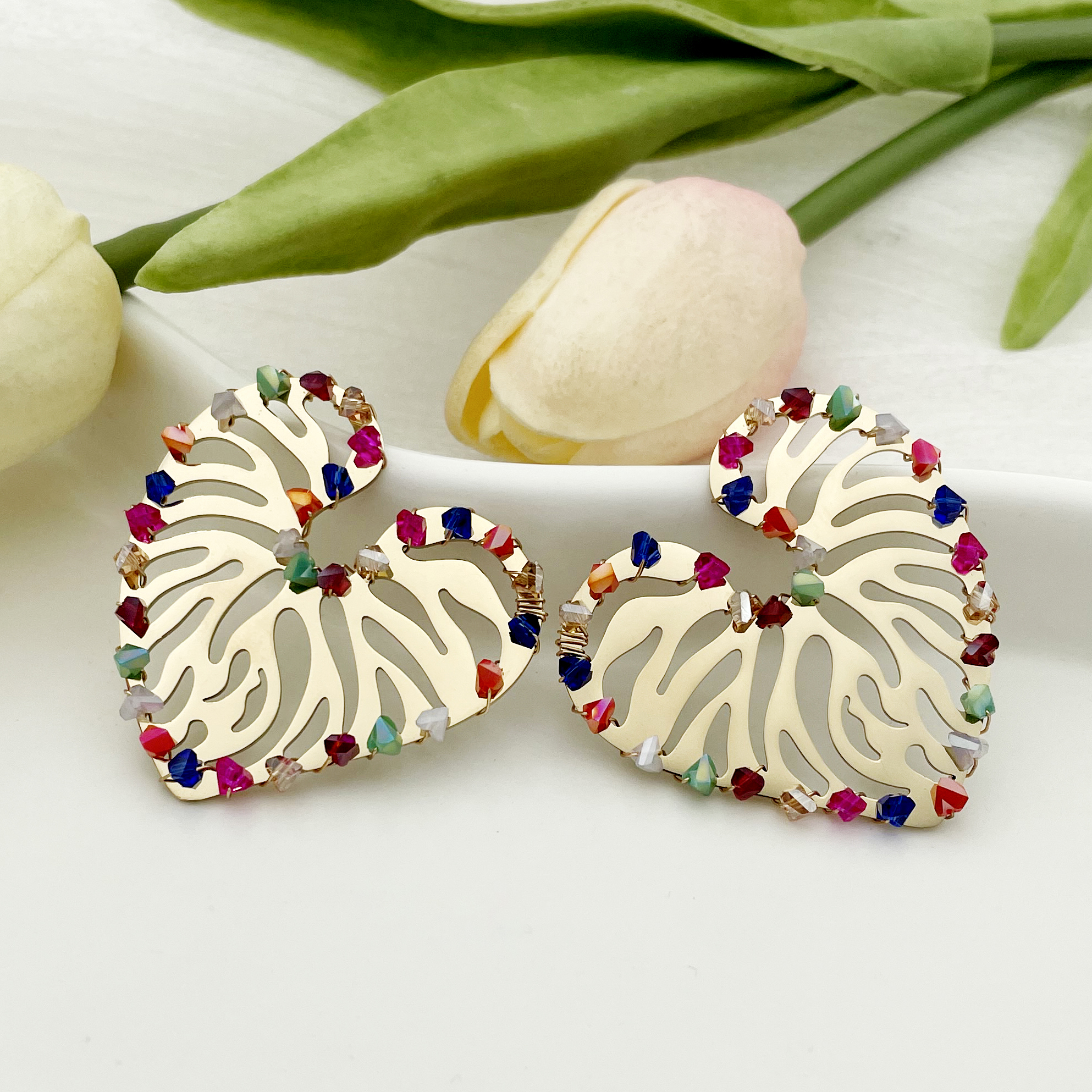 Heart Shape Earrings For Women With 14K Gold Plated PVD Vacuum Plating And Crystal Inlay In 304 Stainless Steel 5