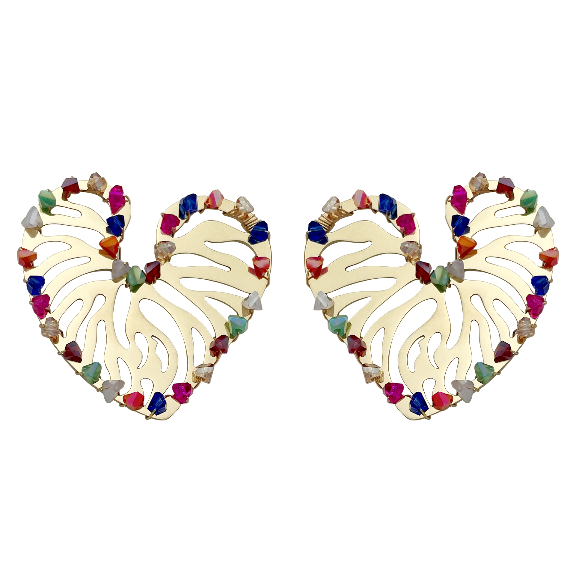Heart Shape Earrings For Women With 14K Gold Plated PVD Vacuum Plating And Crystal Inlay In 304 Stainless Steel 6