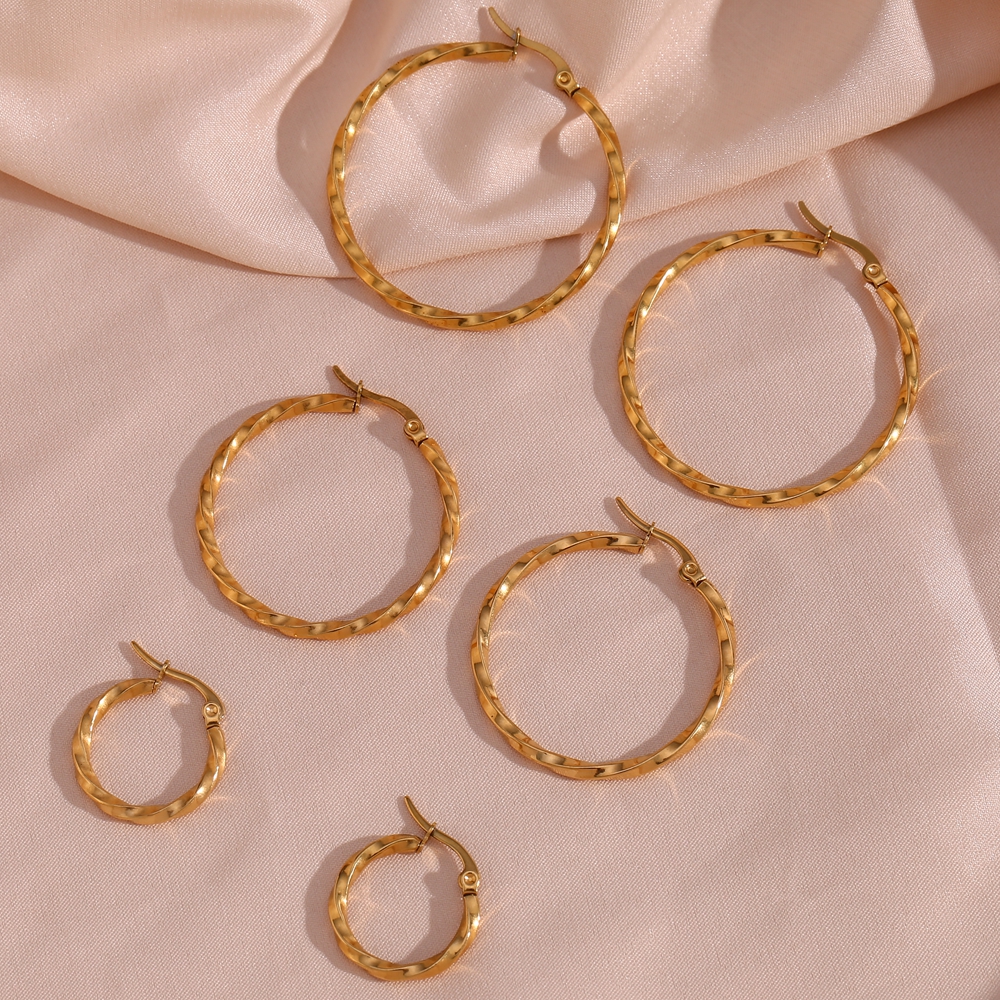 Solid Color Waterproof Non Tarnish Hoop Earrings For Women, 304 Stainless Steel With PVD Coated 18K Gold Plated Finish