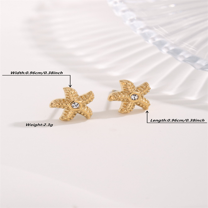 Starfish Stud Earrings For Women, Waterproof Non Tarnish 304 Stainless Steel With Real Gold Plated PVD Vacuum Plating And Zircon Inlay 4