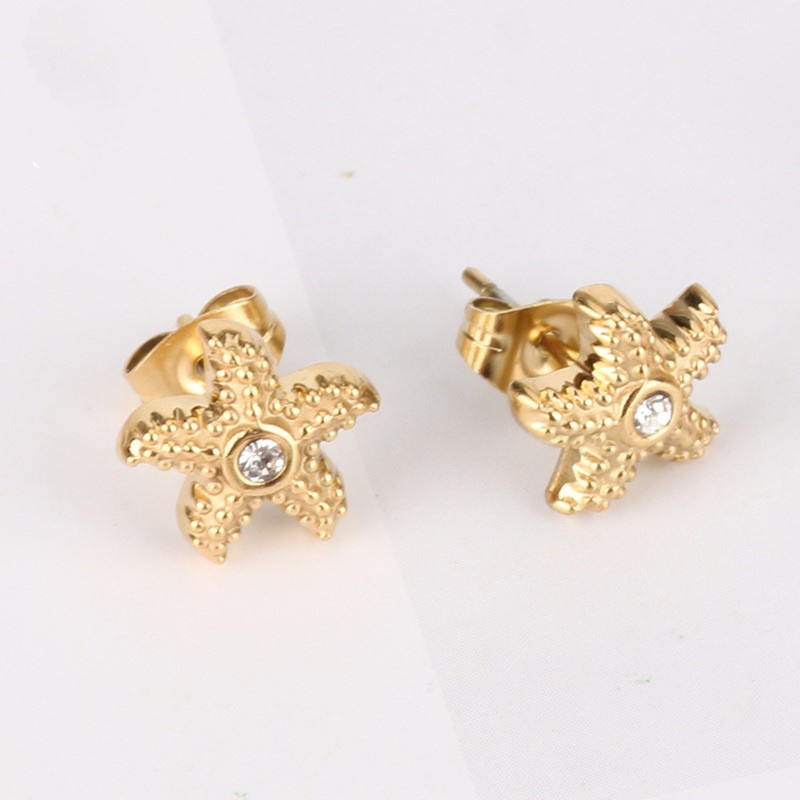 Starfish Stud Earrings For Women, Waterproof Non Tarnish 304 Stainless Steel With Real Gold Plated PVD Vacuum Plating And Zircon Inlay 5