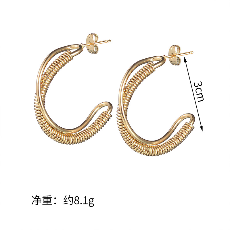 C Shape Earrings For Women In Casual Style, 201 Stainless Steel With 18K Real Gold Plated Finish And Stone-Free Inlay 3