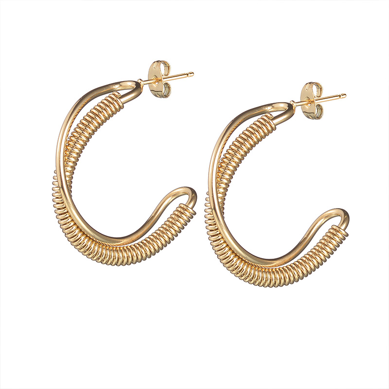 C Shape Earrings For Women In Casual Style, 201 Stainless Steel With 18K Real Gold Plated Finish And Stone-Free Inlay 5