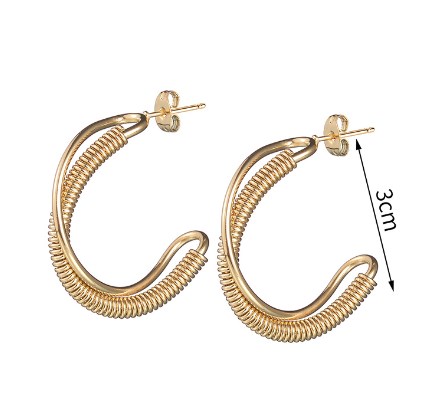 C Shape Earrings For Women In Casual Style, 201 Stainless Steel With 18K Real Gold Plated Finish And Stone-Free Inlay 6