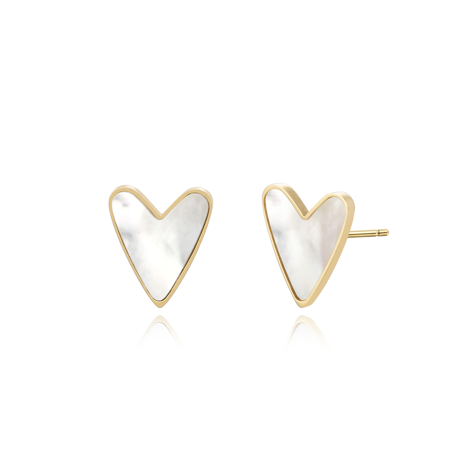 Heart Shape Gold Plated Stainless Steel Stud Earrings For Women With White Shell Inlay In Casual Style 5
