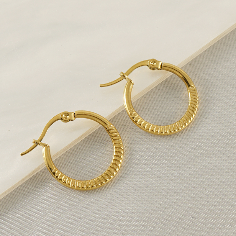 Round Hoop Earrings For Women In 304 Stainless Steel With 18K Gold Plated PVD Coating And Stone-Free Inlay