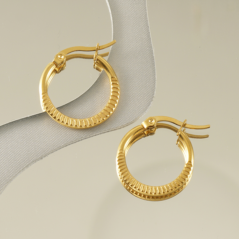 Round Hoop Earrings For Women In 304 Stainless Steel With 18K Gold Plated PVD Coating And Stone-Free Inlay 2