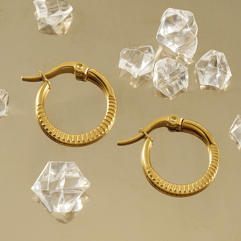Round Hoop Earrings For Women In 304 Stainless Steel With 18K Gold Plated PVD Coating And Stone-Free Inlay 3
