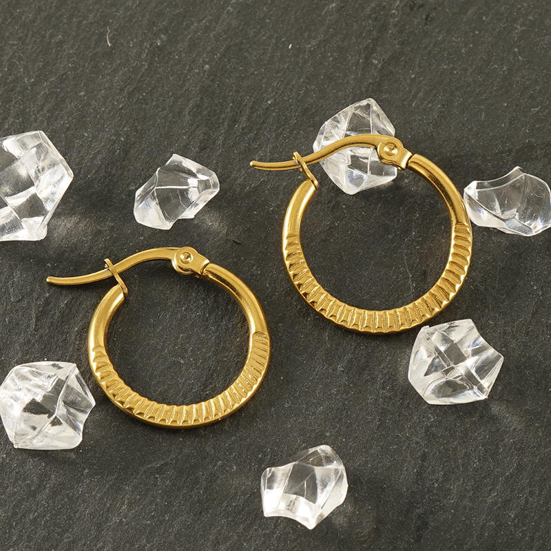 Round Hoop Earrings For Women In 304 Stainless Steel With 18K Gold Plated PVD Coating And Stone-Free Inlay 5
