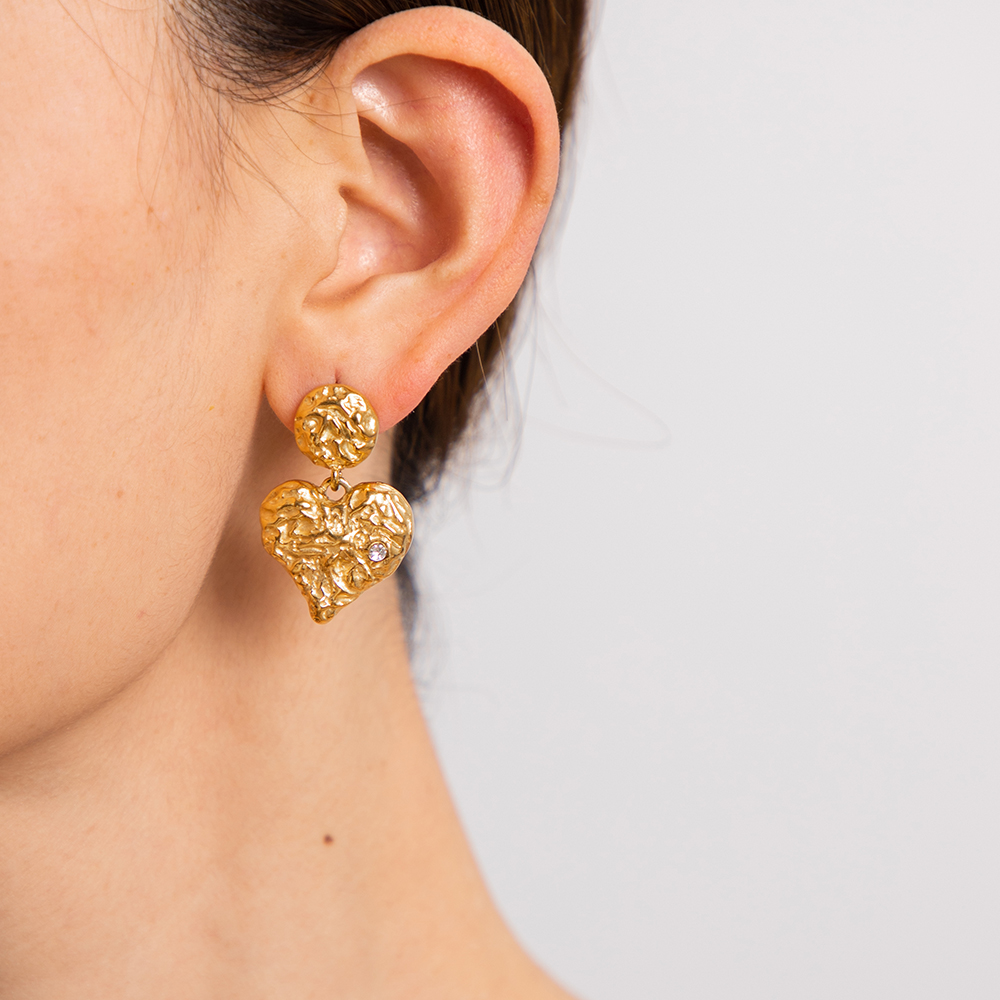 Heart Drop Earrings For Women Featuring Little Bear Design With 18K Gold Plated PVD Vacuum Coating On 316 Stainless Steel 2
