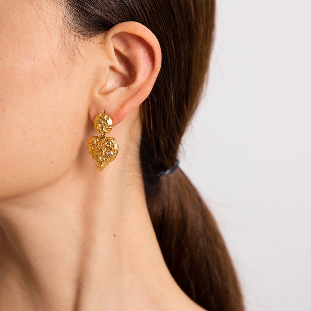 Heart Drop Earrings For Women Featuring Little Bear Design With 18K Gold Plated PVD Vacuum Coating On 316 Stainless Steel 4