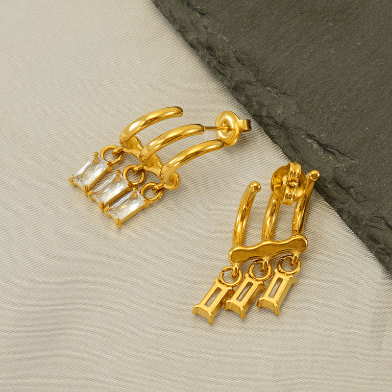 C Shape Drop Earrings For Women With 18K Gold Plated PVD Vacuum Plating And Crystal Inlay In 304 Stainless Steel 2