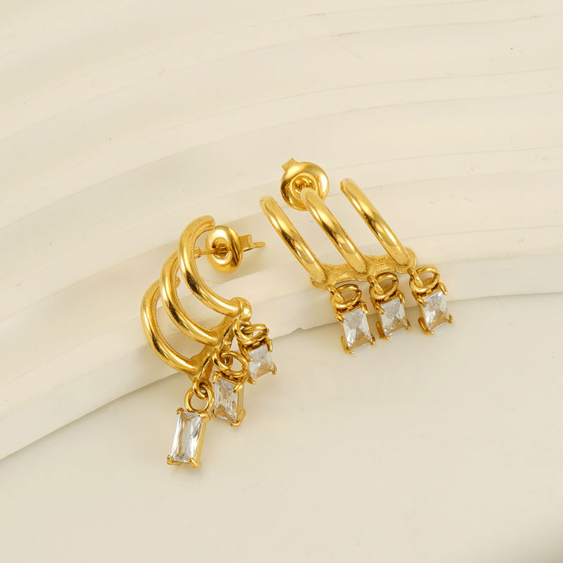 C Shape Drop Earrings For Women With 18K Gold Plated PVD Vacuum Plating And Crystal Inlay In 304 Stainless Steel 4