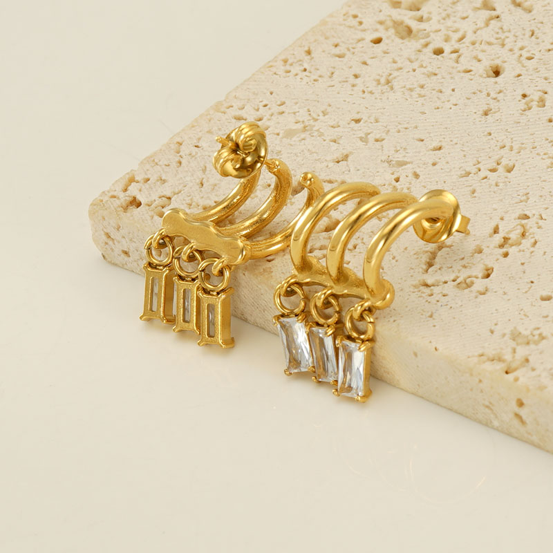 C Shape Drop Earrings For Women With 18K Gold Plated PVD Vacuum Plating And Crystal Inlay In 304 Stainless Steel 5