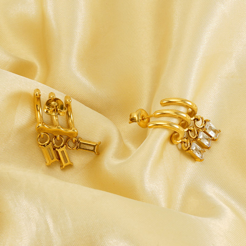 C Shape Drop Earrings For Women With 18K Gold Plated PVD Vacuum Plating And Crystal Inlay In 304 Stainless Steel 6