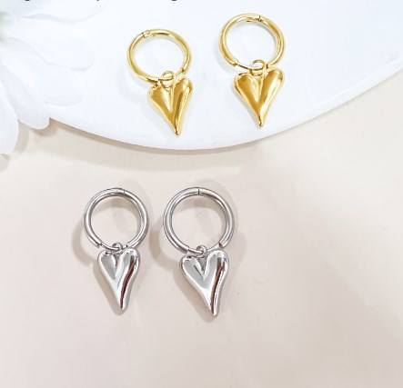Elegant Heart Shape Drop Earrings For Women In Stainless Steel Featuring Splicing Design, 1 Pair