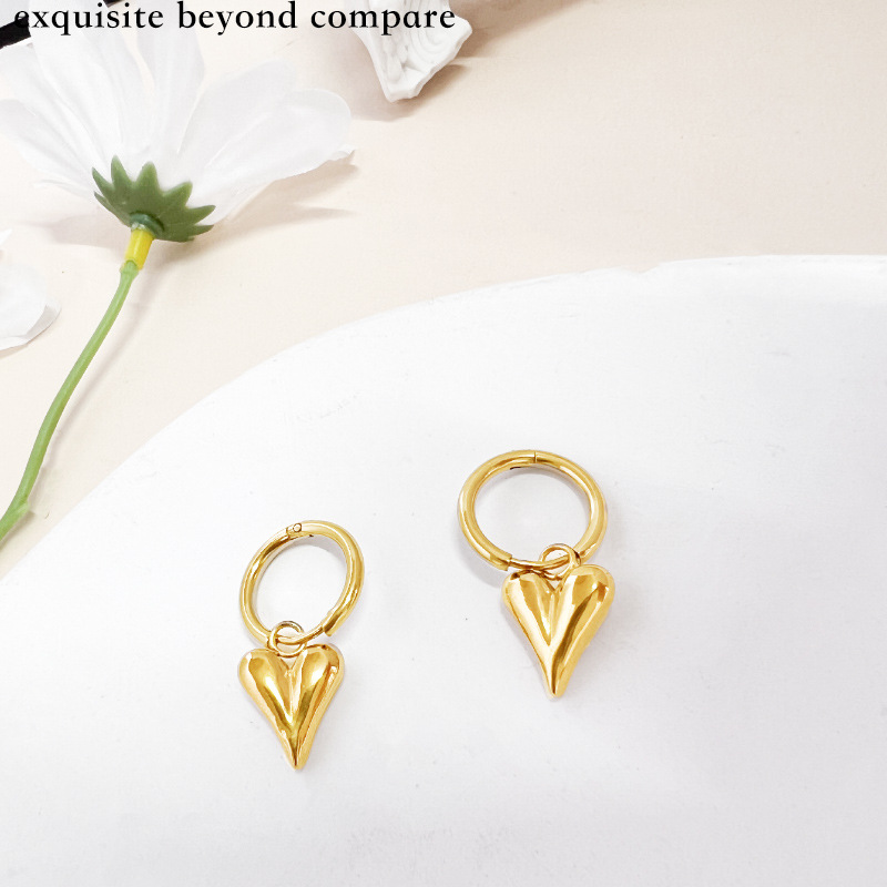 Elegant Heart Shape Drop Earrings For Women In Stainless Steel Featuring Splicing Design, 1 Pair 2