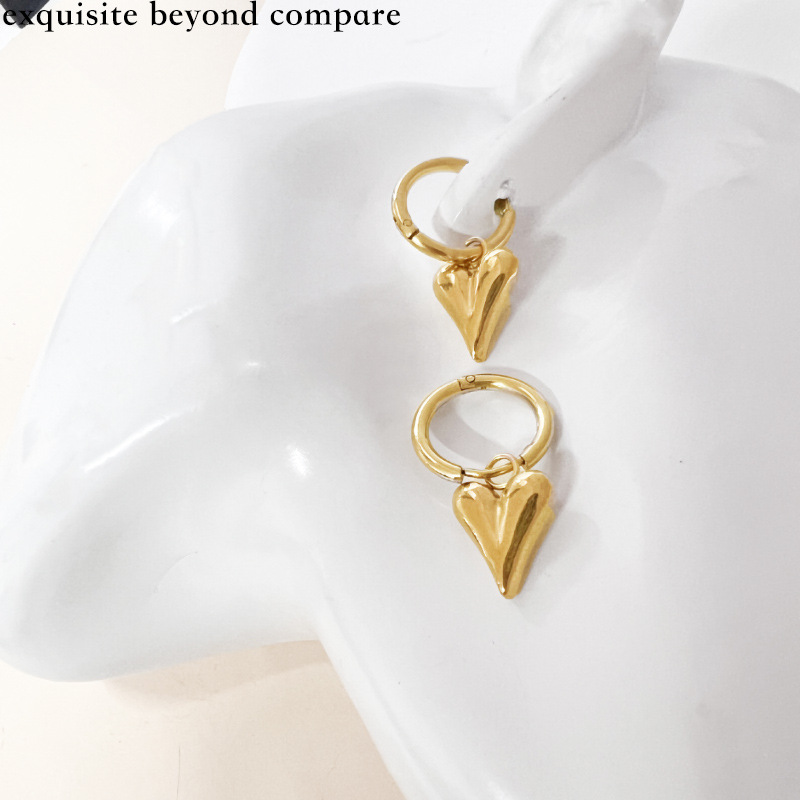 Elegant Heart Shape Drop Earrings For Women In Stainless Steel Featuring Splicing Design, 1 Pair 3