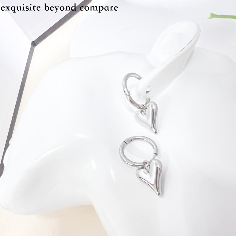 Elegant Heart Shape Drop Earrings For Women In Stainless Steel Featuring Splicing Design, 1 Pair 4