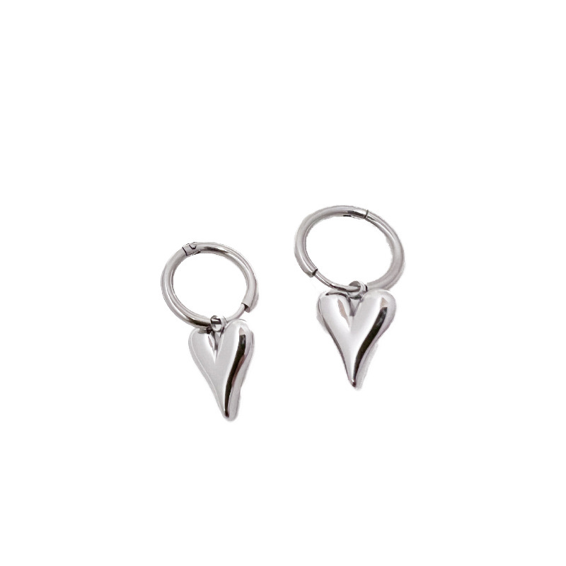 Elegant Heart Shape Drop Earrings For Women In Stainless Steel Featuring Splicing Design, 1 Pair 5