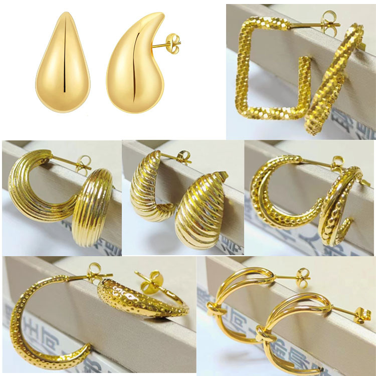 U Shape Earrings For Women 1 Pair Stainless Steel Featuring 18K Gold Plated Design