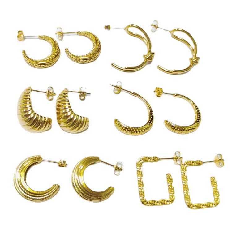 U Shape Earrings For Women 1 Pair Stainless Steel Featuring 18K Gold Plated Design 5