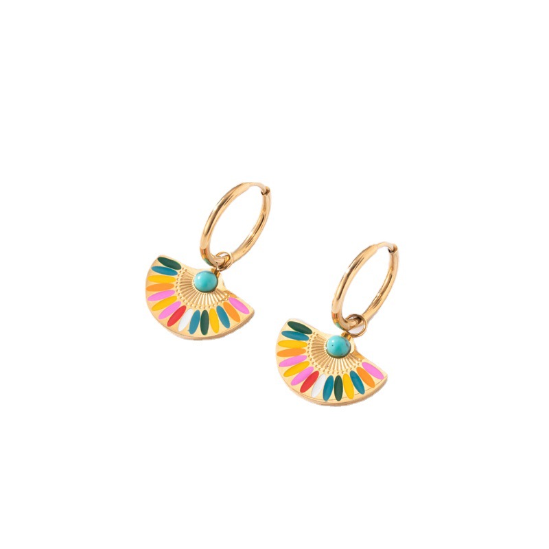 Geometric Drop Earrings For Women In 304 Stainless Steel With Waterproof Non Tarnish PVD Coated Gold Plating And Turquoise Inlay 2