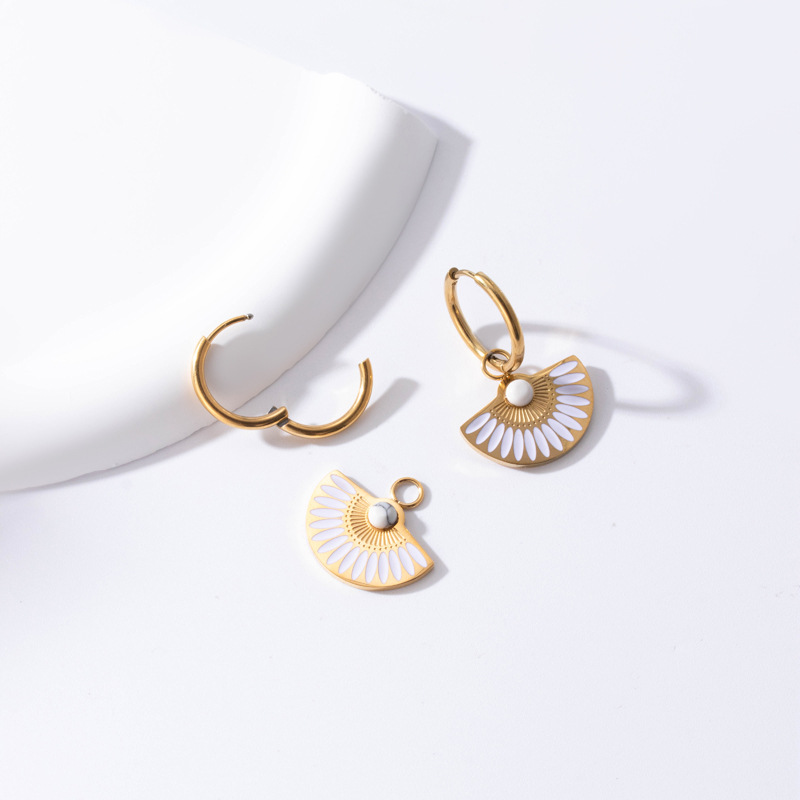 Geometric Drop Earrings For Women In 304 Stainless Steel With Waterproof Non Tarnish PVD Coated Gold Plating And Turquoise Inlay 4