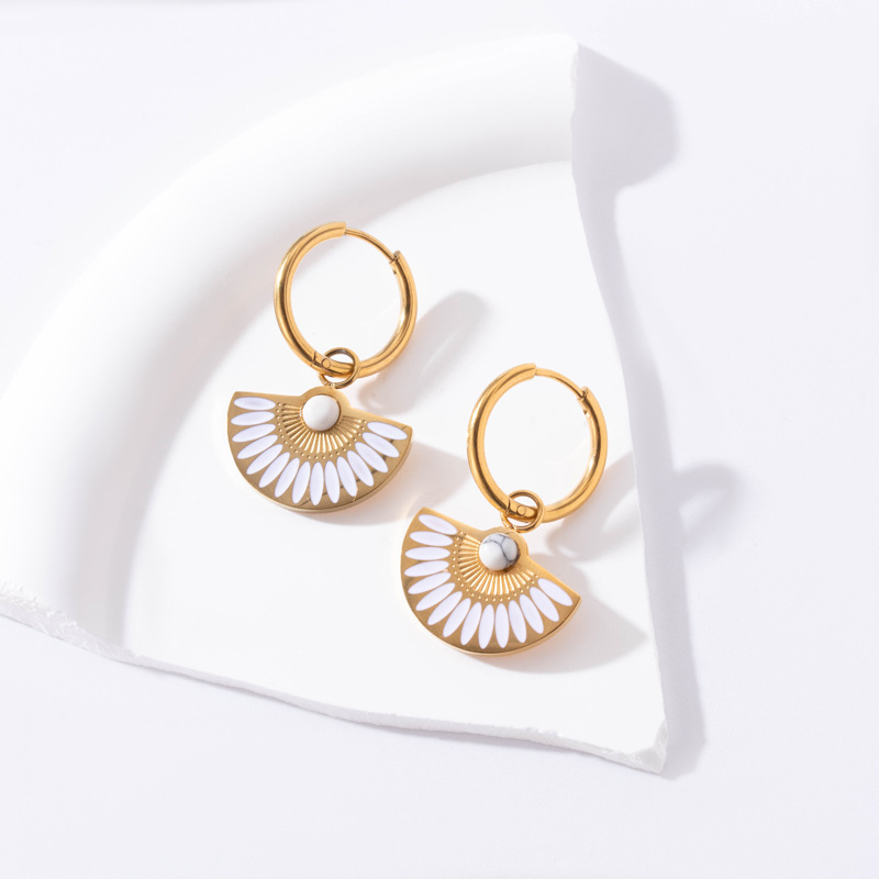 Geometric Drop Earrings For Women In 304 Stainless Steel With Waterproof Non Tarnish PVD Coated Gold Plating And Turquoise Inlay 5