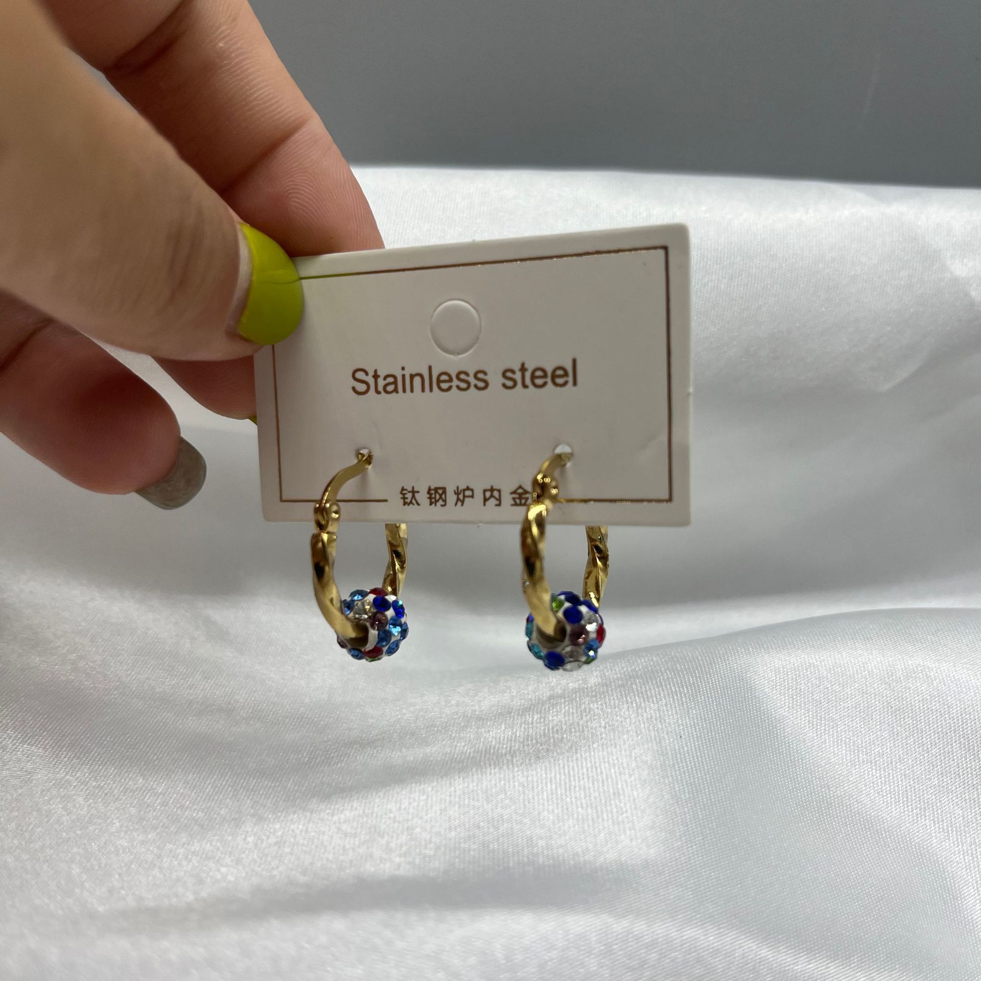 Geometric Titanium Steel Earrings For Women With Electroplated Finish And Crystal Inlay In Ethnic Style 5