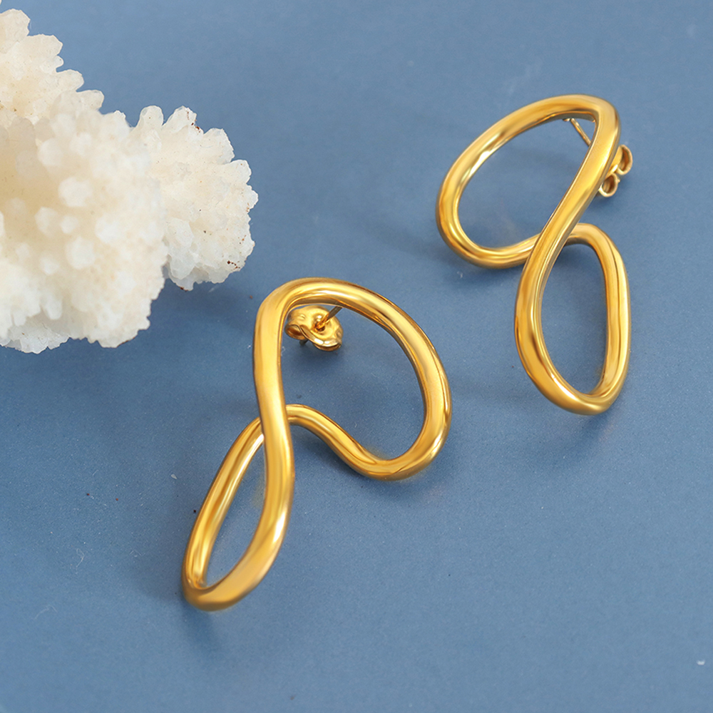 Irregular Waterproof Non Tarnish Earrings For Women In Titanium Steel With Real Gold Plated PVD Coating
