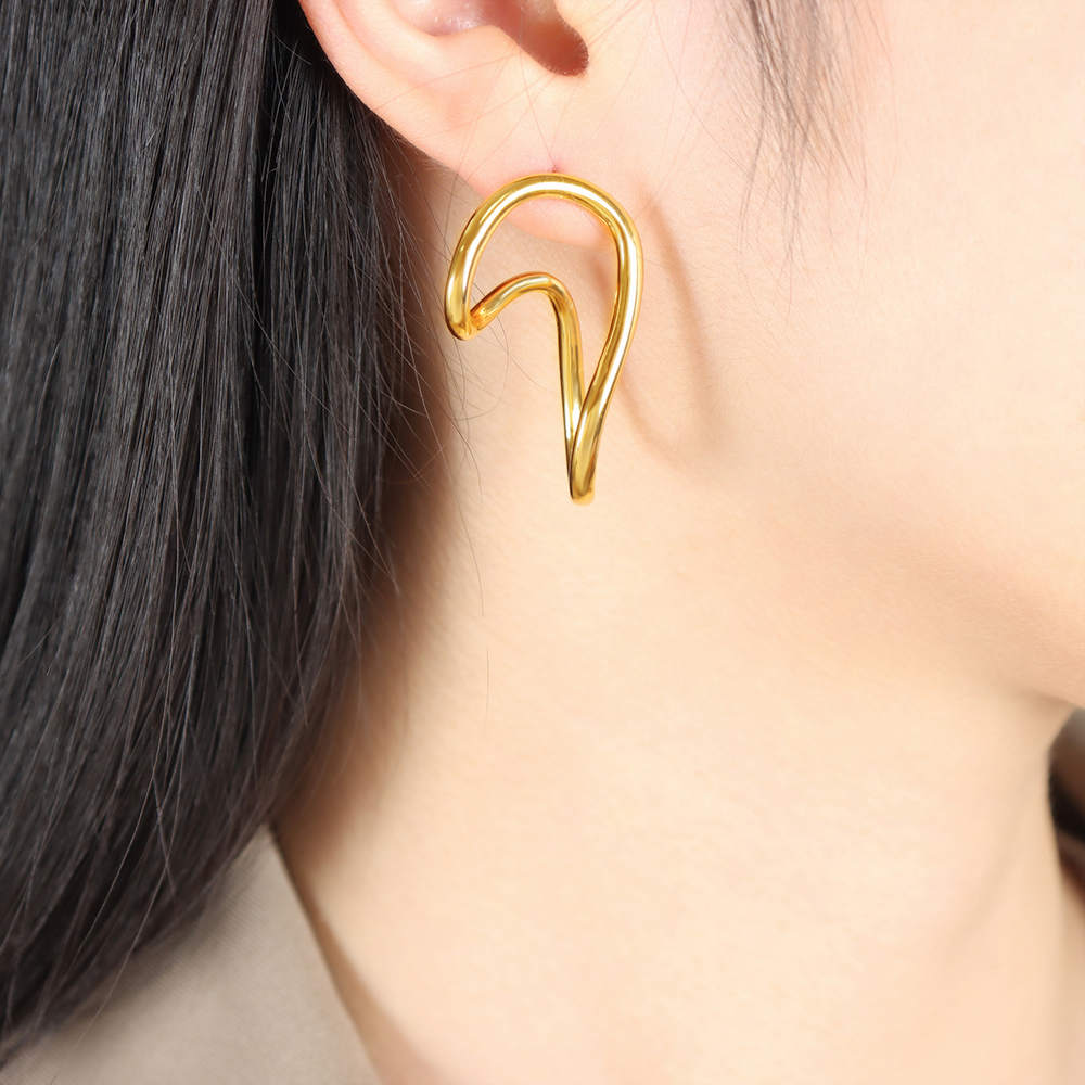 Irregular Waterproof Non Tarnish Earrings For Women In Titanium Steel With Real Gold Plated PVD Coating 4