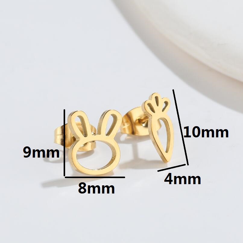 Waterproof Non Tarnish Rabbit And Carrot Stud Earrings For Women In 316 Stainless Steel With 18K Gold PVD Coating 2