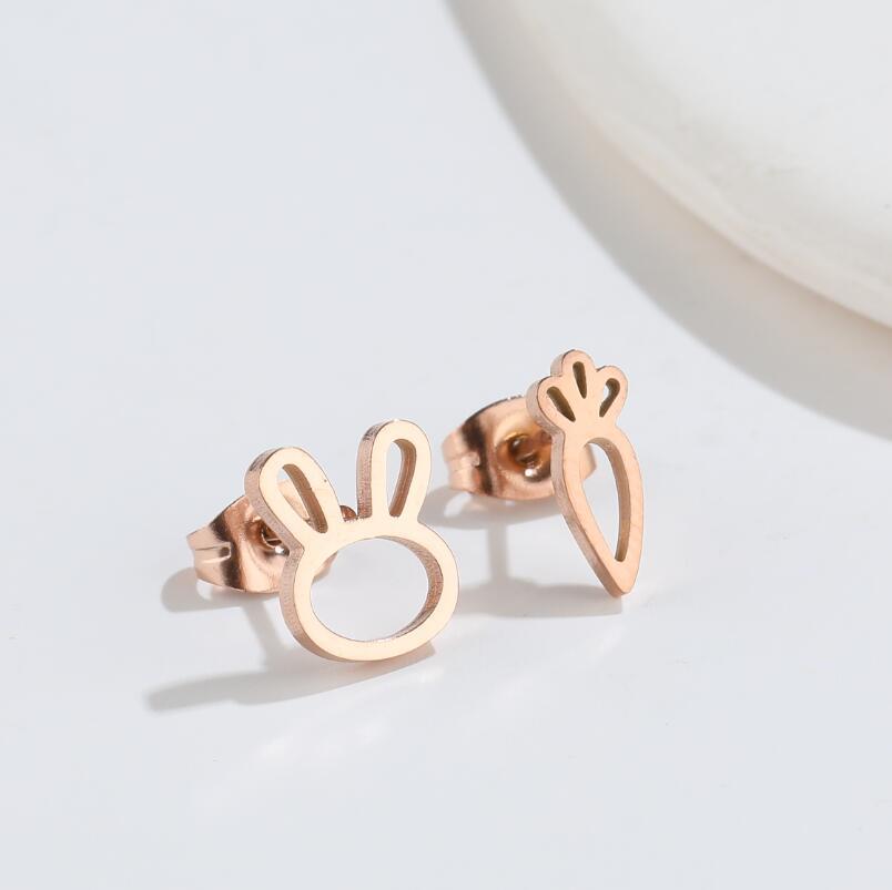 Waterproof Non Tarnish Rabbit And Carrot Stud Earrings For Women In 316 Stainless Steel With 18K Gold PVD Coating 3