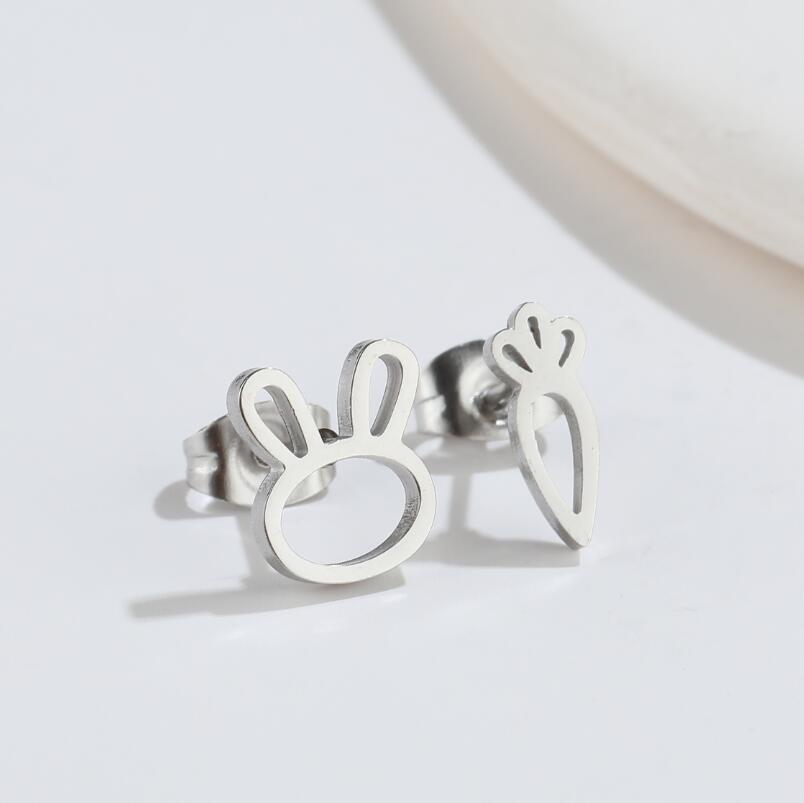 Waterproof Non Tarnish Rabbit And Carrot Stud Earrings For Women In 316 Stainless Steel With 18K Gold PVD Coating 4