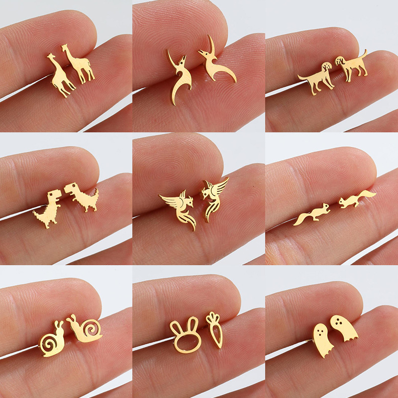 Waterproof Non Tarnish Animal Zodiac Earrings For Women In 18K Gold PVD Coated 316 Stainless Steel Stud Earrings 5