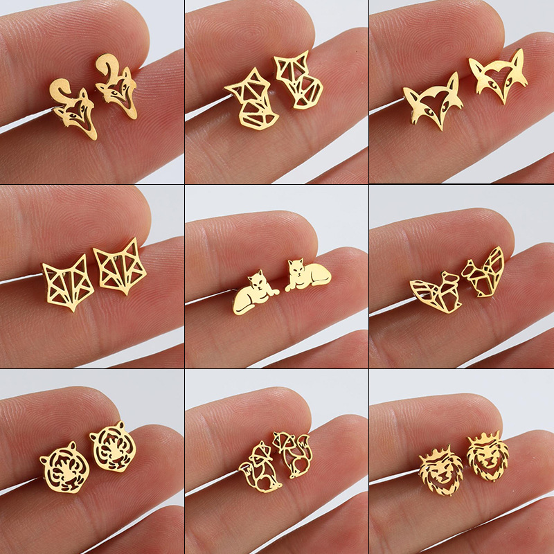 Fox Waterproof Non Tarnish Earrings For Women, 18K Gold PVD Coated 304 Stainless Steel With 316 Stainless Steel Studs