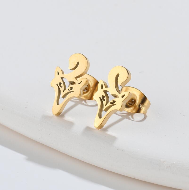 Fox Waterproof Non Tarnish Earrings For Women, 18K Gold PVD Coated 304 Stainless Steel With 316 Stainless Steel Studs 3