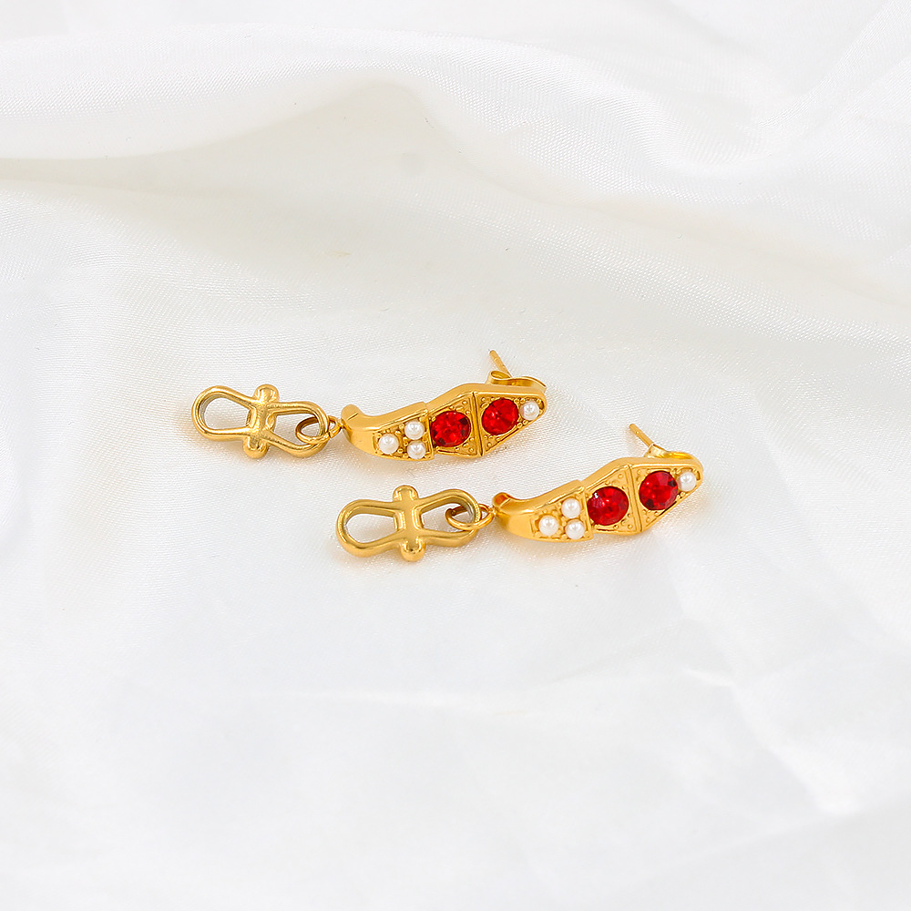 Retro Geometric Drop Earrings For Women Featuring Electroplated Stainless Steel With Artificial Gemstones 4