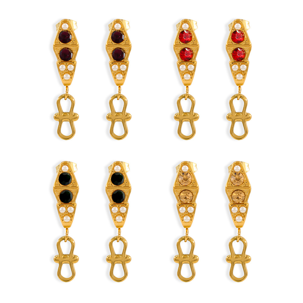 Retro Geometric Drop Earrings For Women Featuring Electroplated Stainless Steel With Artificial Gemstones 3