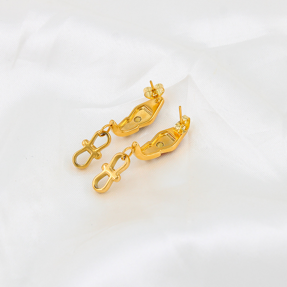 Retro Geometric Drop Earrings For Women Featuring Electroplated Stainless Steel With Artificial Gemstones 2