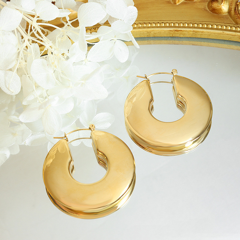 Geometric Titanium Steel Earrings For Women Featuring Electroplated Design, 1 Pair Suitable For Street Wear 2