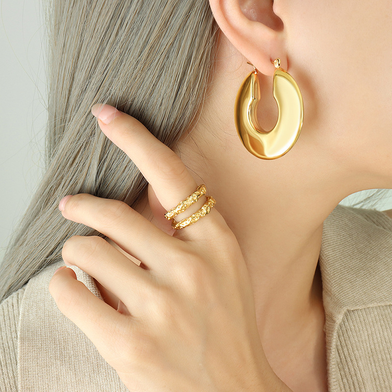 Geometric Titanium Steel Earrings For Women Featuring Electroplated Design, 1 Pair Suitable For Street Wear 3