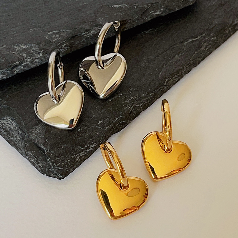 Heart Shape Drop Earrings For Women In Titanium Steel, 1 Pair Featuring Elegant Heart Design