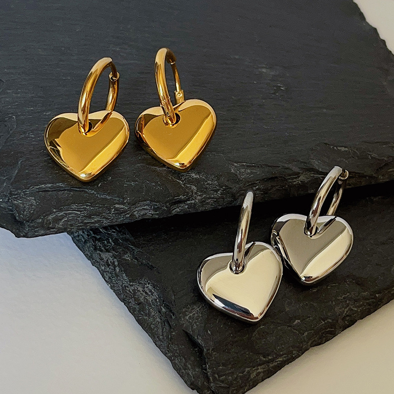 Heart Shape Drop Earrings For Women In Titanium Steel, 1 Pair Featuring Elegant Heart Design 3