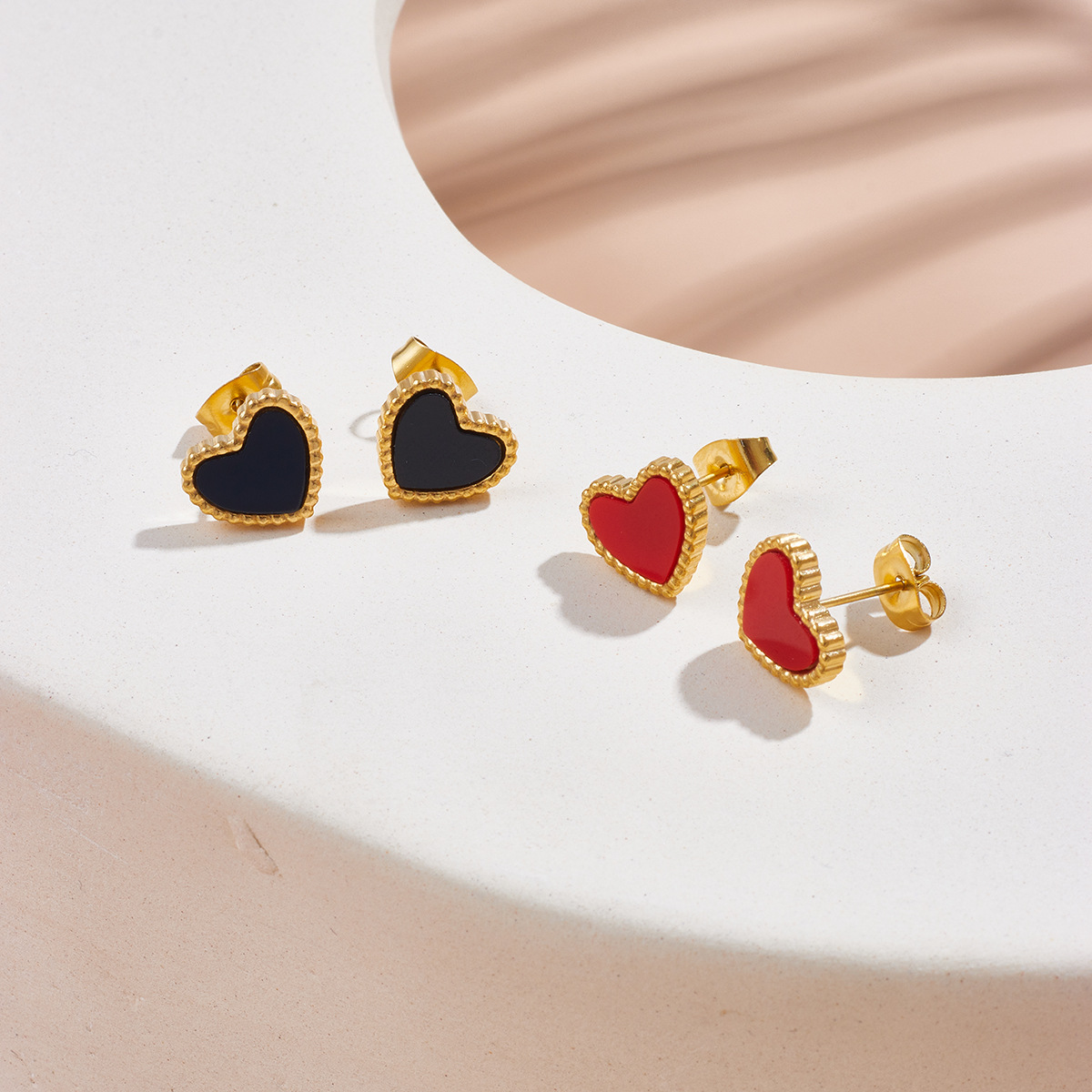 Heart Shape Titanium Steel Stud Earrings For Women, Electroplated Design, 1 Pair, Perfect For Daily Wear