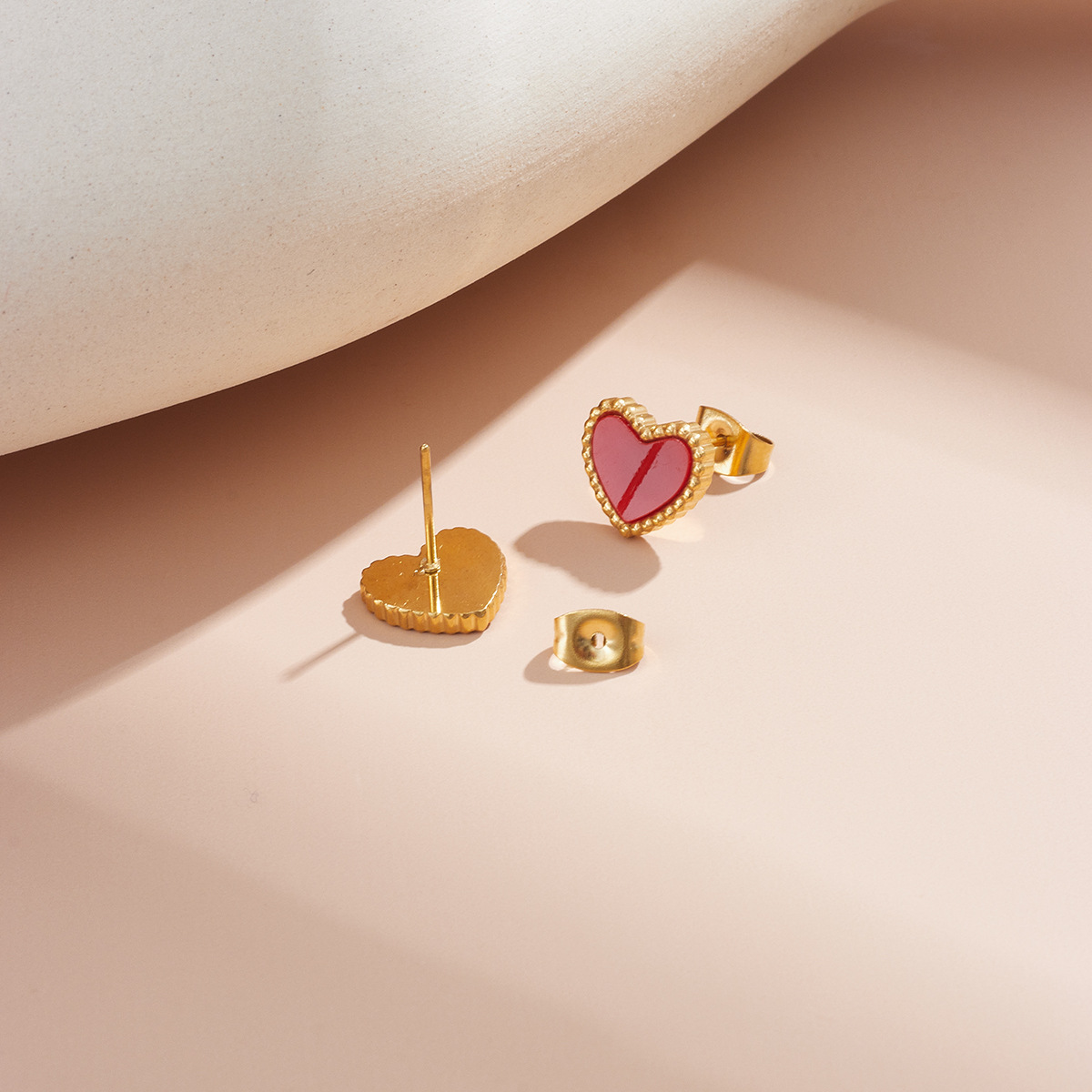 Heart Shape Titanium Steel Stud Earrings For Women, Electroplated Design, 1 Pair, Perfect For Daily Wear 2